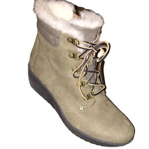 Sperry Luca Peak Ankle Wedge Faux Fur Booties Light Green